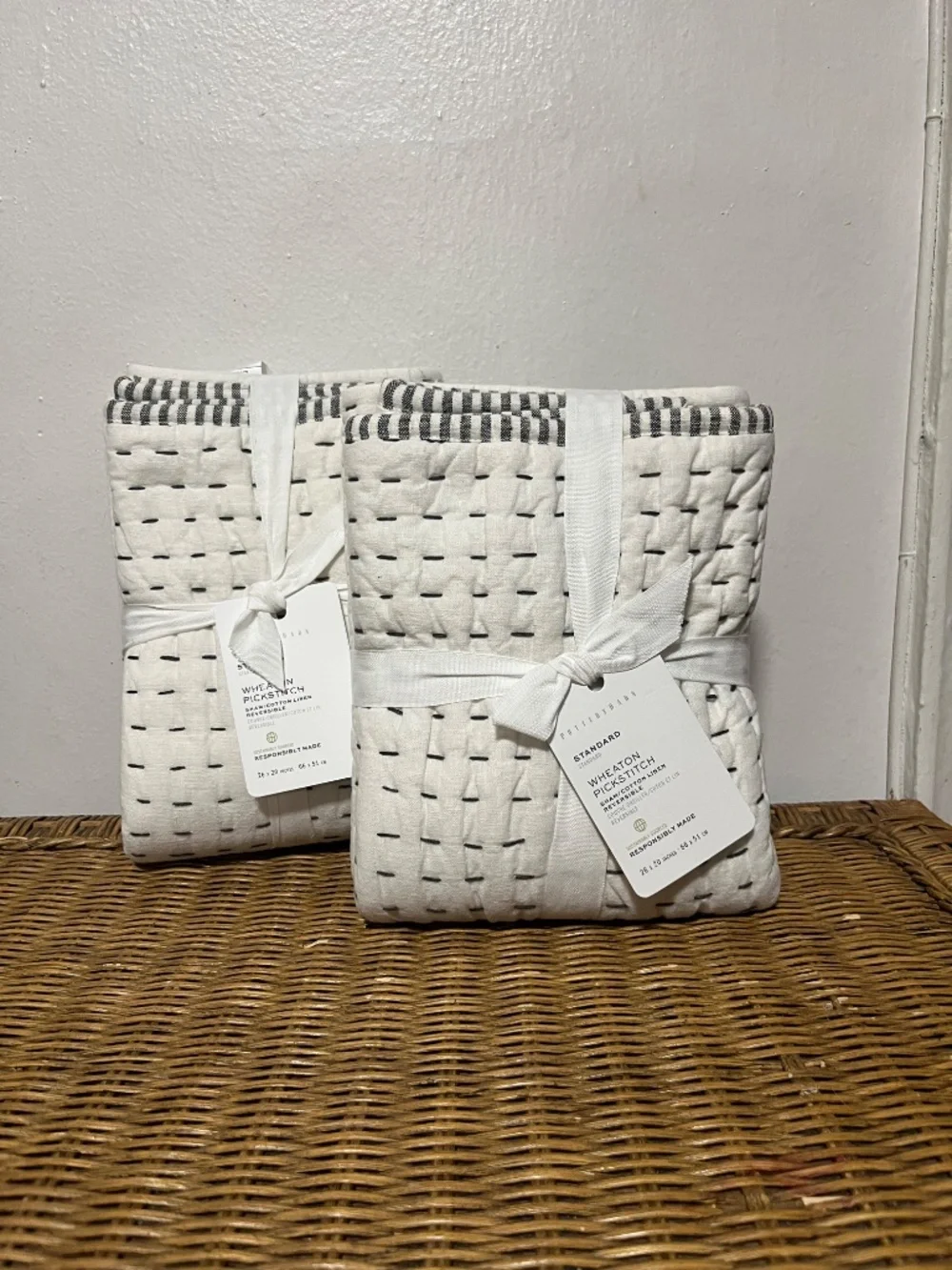 Pottery Barn Wheaton Pickstitch Shams.  Sz. Standard.  Set of 2